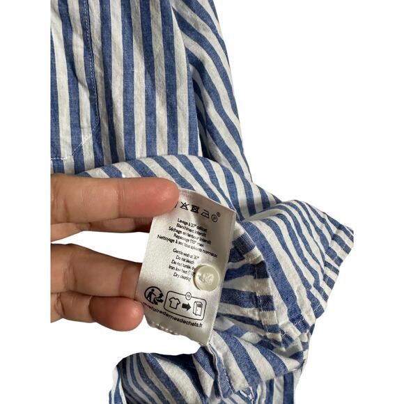 Sezane Max Shirt in Striped Blue Cotton Linen Womans 40/ US 8 - Picture 11 of 13
